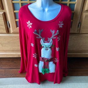 United States Sweaters Red LLama with Antlers Holiday Top 1X